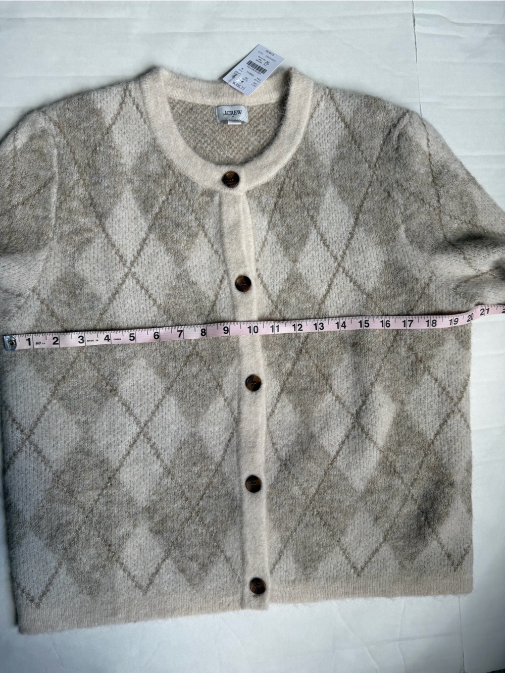 NWT,J.Crew Women’s Cream Argyle Button-Front Sweater Cardigan - Picture 10 of 11